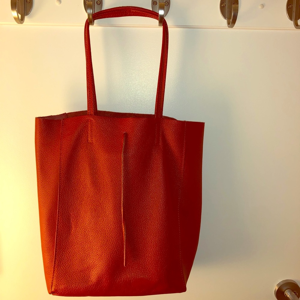 Real Leather- red leather tote from Italy!